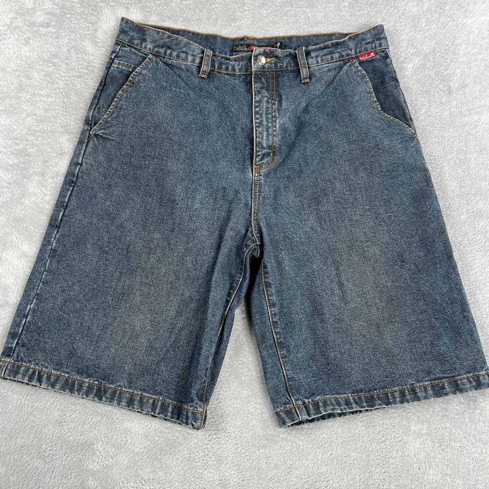 Quiksilver Vintage Y2K Baggy Denim Skate Shorts 34 Blue Men Surf Streetwear
